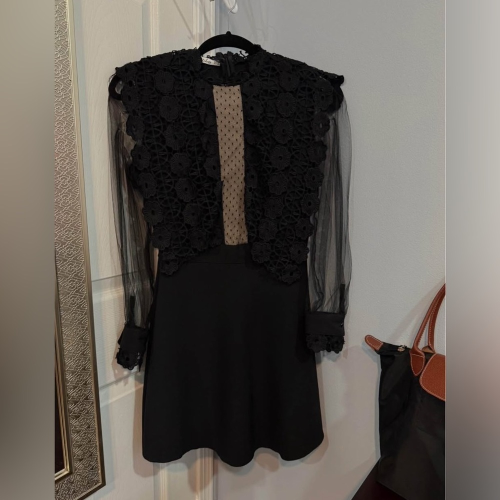 Black A-Line Long Sleeve Mock Neck Dress for Cocktail